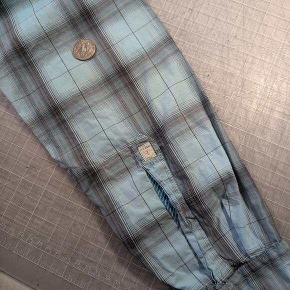 Guess Plaid Teal Ombre Dillon Slim Fit Shirt Men's Medium Western Cowboy - Picture 9 of 13